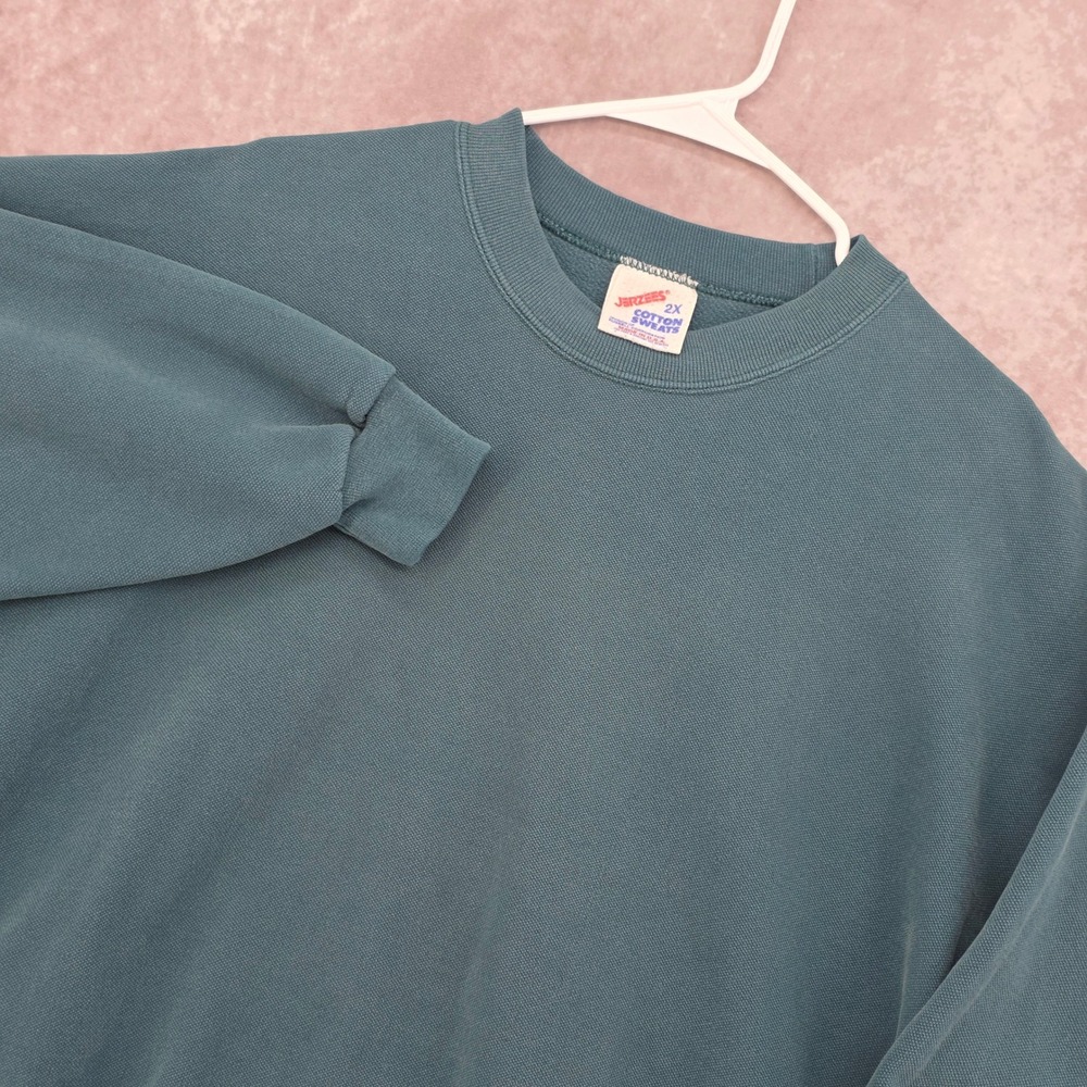 Vintage Jerzees Cotton Sweats Crewneck Sweatshirt 2X Teal Green Made in USA 90s